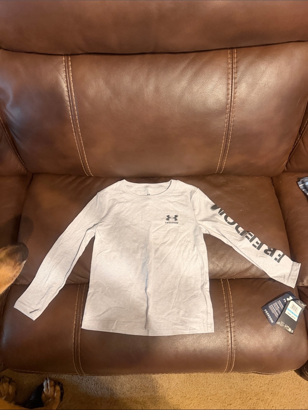 Under Armour Light Gray Long Sleeve Kids Tee with Sleeve Logo
